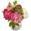 Peony and Mum in Glass Vase