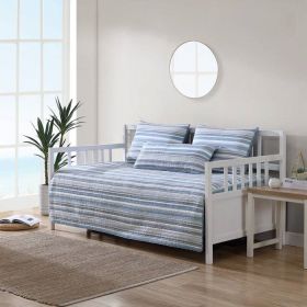 100-Percent Cotton Blue White Grey Nautical Stripes 4 Piece Daybed Cover Set