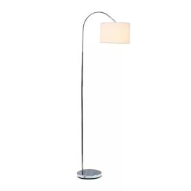 Modern Mid-Century Floor Lamp in Brushed Nickel Finish with White Drum Shade