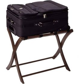 Solid Wood Folding Luggage Rack in Medium Brown Finish with Black Nylon Straps