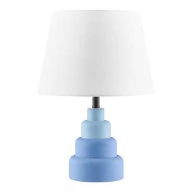 Small Blue Desk Light Table Lamp with White Fabric Shade for Bedside Nightstand