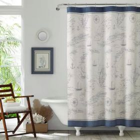 72-inch Cotton Shower Curtain with Florida Keys Ship Map Pattern