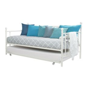 Twin White Metal Daybed Frame with Roll-Out Turndle Bed