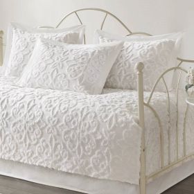 5-Piece French Country White Chenille Medallion Cotton Daybed Cover Bedding Set