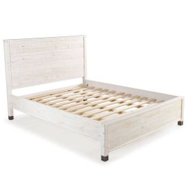 Full Size Solid Wood Platform Bed Frame with Headboard in Rustic White Finish