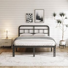 King Size Heavy Duty Black Metal Platform Bed Frame with Headboard