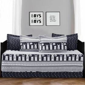 Navy White Stripes Llama Cactus Southwest 6 Piece Lightweight Daybed Cover Set