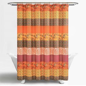 72-inch Orange Teal Floral Damask Boho Birds Polyester Shower Curtain