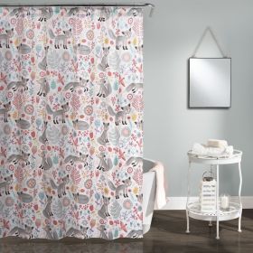 72-inch Pink Grey Teal Floral Fox Birds Polyester Shower Curtain