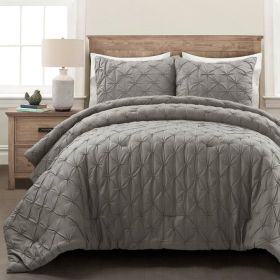 King Size Soft Pleated Grey Cotton 3 Piece Comforter Set