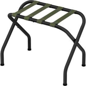 Black Metal Foldable Luggage Rack with Forest Green Straps