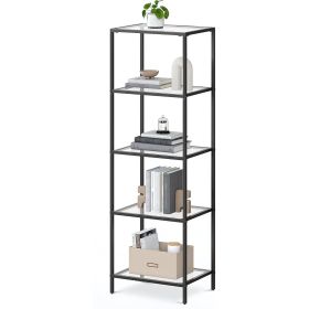 Black Metal Frame Glass Shelf Bookcase 4-Shelves Shelving Unit