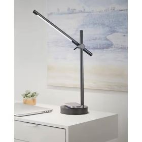 Modern LED Desk Light Table Lamp with Wireless Cell Charging Pad in Black