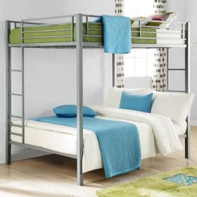 Twin over Twin Modern Metal Bunk Bed Frame in Silver Finish