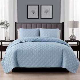 Twin/Twin XL 2-Piece Light Blue Microfiber Reversible Diamond Quilt Set