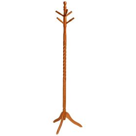 Oak Finish Twist Wood Coat Rack Entryway Hall Tree Hat Rack