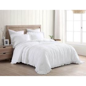 Queen Size White Ruffled Edge Microfiber Comforter Set