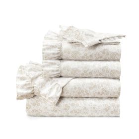 Full Size Polyester Tan Ruffle Floral 6 Piece Sheet Set