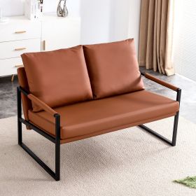 Stylish Two-Seater Sofa Chair with 2 Pillows - Comfortable PU Leather, High-Density Foam - Modern Design