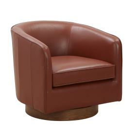 Tessa Caramel Top Grain Leather Wood Base Swivel Chair