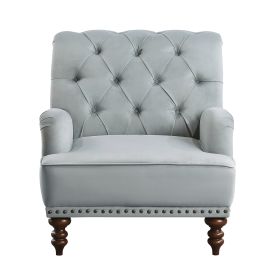 Luxurious Living Room Accent Chair 1pc Gray Velvet Upholstered Button Tufted Nailhead Trim Modern Living Room Furniture