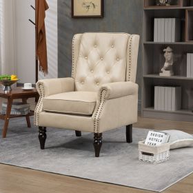 COOLMORE Wood Frame Armchair, Modern Accent Chair Lounge Chair with Sturdy Wood Legs for Living Room Bedroom (Camel PU)