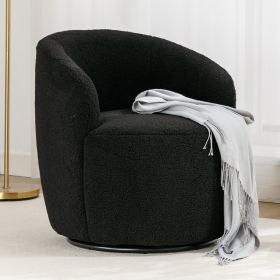 Teddy Fabric Swivel Accent Armchair Barrel Chair With Black Powder Coating Metal Ring,Black