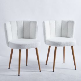 Modern WHITE dining chair(set of 2 ) with iron tube wood color legs, shorthair cushions and comfortable backrest, suitable for dining room