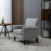 Mid-Century Modern Accent Chair, Linen Armchair w/Tufted Back/Wood Legs, Upholstered Lounge Arm Chair Single Sofa for Living Room Bedroom, Light grey