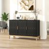 Carved Line 3 Door Storage Cabinet ,Sideboard Buffet Cabinet With Adjustable Shelf,Large Storage Accent Cabinet For Living Room,Dining Room,Kitchen