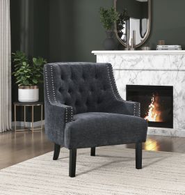 Modern Traditional Accent Chair Black Chenille Upholstery Button Tufted Solid Wood 1pc Living Room Furniture