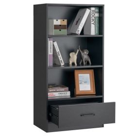 4-Tier Storage Bookcase with Open Shelves Drawer and Anti-toppling Device