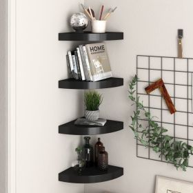 Floating Corner Shelves 4 pcs Black 9.8"x9.8"x1.5" MDF