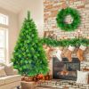 6FT Grass Green Christmas Tree, Large Branches Pine Tree, Pre-Lit Set with Tree & Garland & Wreath, Artificial Christmas with Pine Cones