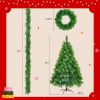 6FT Grass Green Christmas Tree, Large Branches Pine Tree, Pre-Lit Set with Tree & Garland & Wreath, Artificial Christmas with Pine Cones