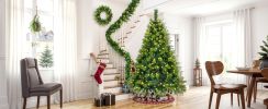 6FT Grass Green Christmas Tree, Large Branches Pine Tree, Pre-Lit Set with Tree & Garland & Wreath, Artificial Christmas with Pine Cones