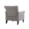 Mid-Century Modern Accent Chair, Linen Armchair w/Tufted Back/Wood Legs, Upholstered Lounge Arm Chair Single Sofa for Living Room Bedroom, Light grey