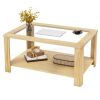 2-Tier Coffee Table Rectangular Center Table with Tempered Glass Tabletop and Storage Shelf