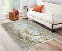 Penina Luxury Area Rug in Beige and Gray with Gold Circles Abstract Design