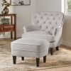 Contemporary Light Grey Fabric Club Chair and Ottoman Set, Stylish Upholstered Armchair with Matching Ottoman