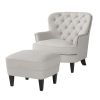 Contemporary Light Grey Fabric Club Chair and Ottoman Set, Stylish Upholstered Armchair with Matching Ottoman