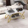 2-Tier Faux Marble Coffee Table with Marble Top and Metal Frame