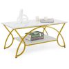 2-Tier Faux Marble Coffee Table with Marble Top and Metal Frame