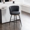 Set of 2 Gray Swivel Bar Stools - High-Back, Adjustable, Upholstered with Elegant Metal Back Accents for Kitchen, Bar, or Dining Room