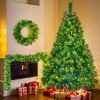 6FT Grass Green Christmas Tree, Large Branches Pine Tree, Pre-Lit Set with Tree & Garland & Wreath, Artificial Christmas with Pine Cones