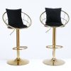 Black velvet bar chair, pure gold plated, unique design,360 degree rotation, adjustable height,Suitable for dinning room and bar,set of 2