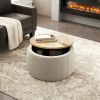 Round Storage Ottoman; 2 in 1 Function; Work as End table and Ottoman; Grey