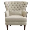 Traditional Living Room Luxury Accent Chair 1pc High Flair-Back Button-Tufted Beige Nailhead-Trim Lumbar Pillow Soldi Wood Furniture