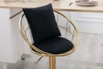 Black velvet bar chair, pure gold plated, unique design,360 degree rotation, adjustable height,Suitable for dinning room and bar,set of 2