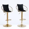 Black velvet bar chair, pure gold plated, unique design,360 degree rotation, adjustable height,Suitable for dinning room and bar,set of 2